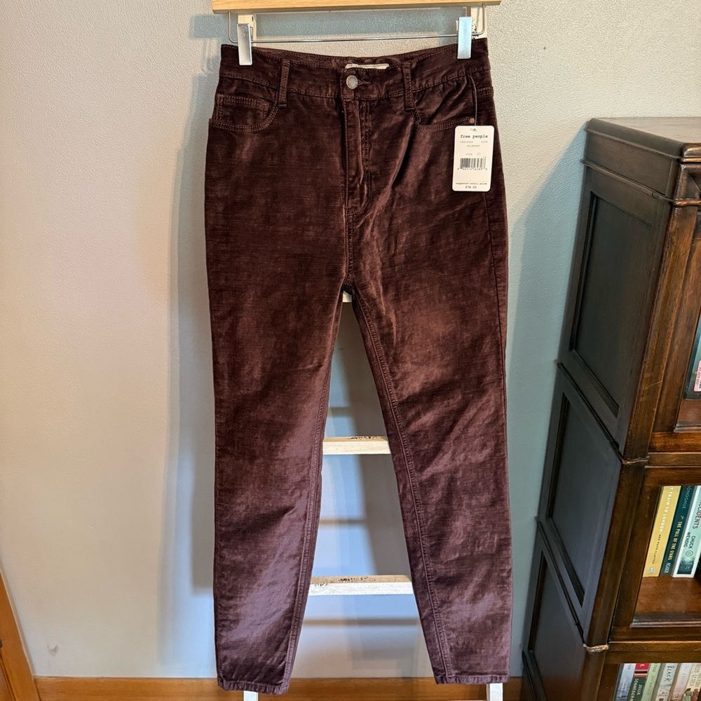 NWT Free People Mulberry Velour High Rise Skinny Jeans Size 27 Women